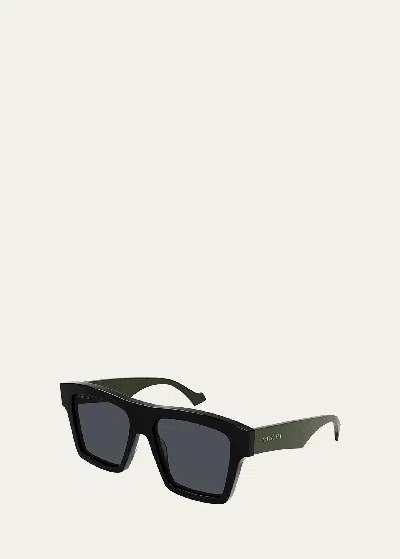 Gucci Men's Square Acetate Sunglasses In Shiny Black
