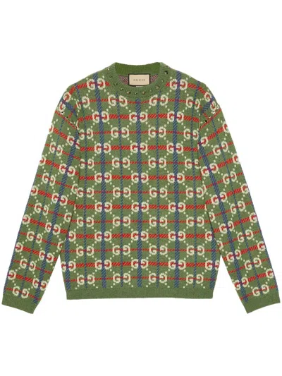 Gucci Men's Ss23 Green Long Sleeve Wool Crewneck Sweater