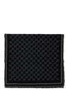 Gucci Men Grey Scarf With All-over Gg Motif And Fringed Hem In Wool Man In Black