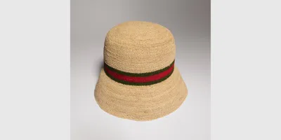 Gucci Men's Straw Hat With Cassie Detail In Ropedarkgr