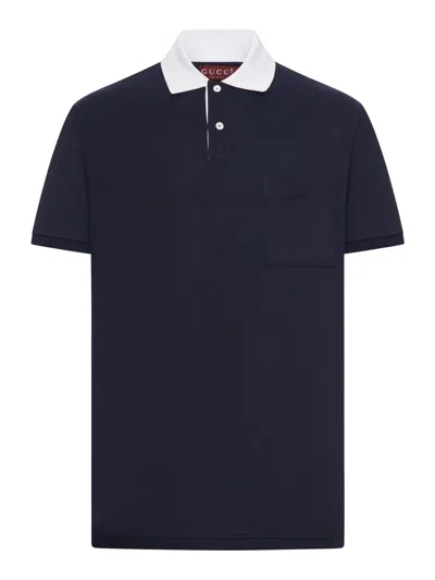 Gucci Men Stretch Cotton Piquet Polo In Blue