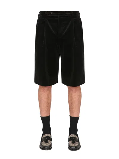 Gucci Men Stretch Velvet Shorts In Black