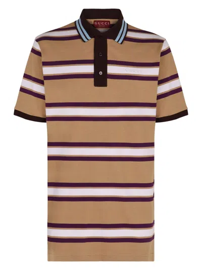 GUCCI MEN'S STRIPED COTTON POLO SHIRT