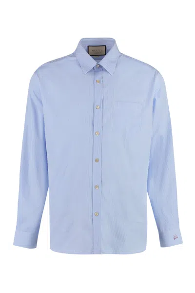 Gucci Men's Striped Cotton Shirt For Fall/winter 2023 In Blue
