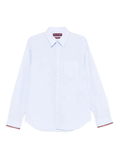 Gucci Men Striped Cotton Shirt In White
