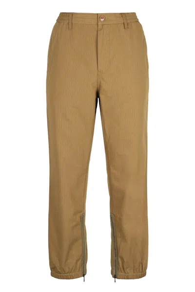 Gucci Men's Striped Cotton Trousers With Elastic And Zippered Ankles In Beige