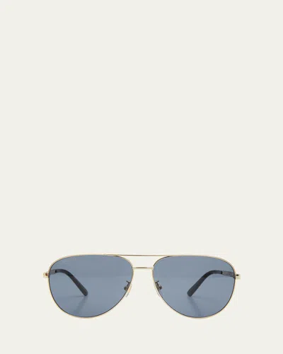 Gucci Men's Striped Logo Metal Aviator Sunglasses In Gold