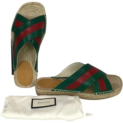 Pre-owned Gucci Men's Stripes Green & Red Web Slide Sandals Perforated Techniques Sz 8