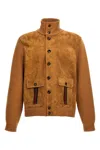 GUCCI GUCCI MEN SUEDE BOMBER JACKET WITH WEB DETAILS