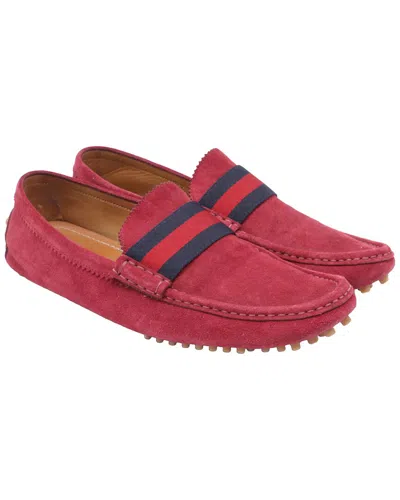 Gucci Men's Suede Web Accent Loafer (authentic Pre-loved) In Red