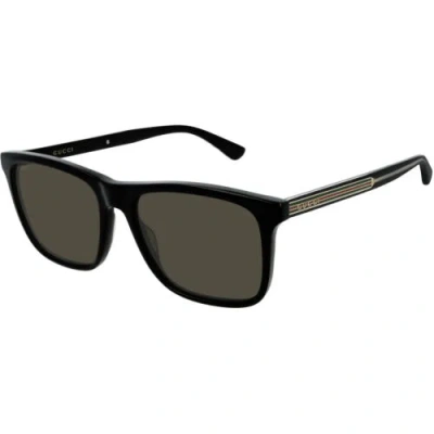 Pre-owned Gucci Men's Sunglasses Black Acetate Full Rim Rectangular Frame Gg0381sn 007 In Gray