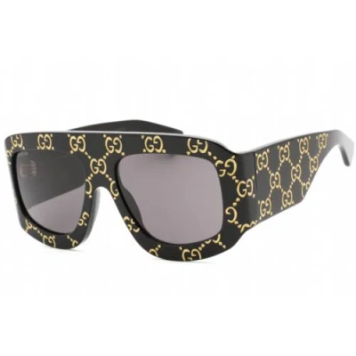 Pre-owned Gucci Men's Sunglasses Black Shield Plastic Full Rim Frame Grey Lens Gg0983s 004 In Gray