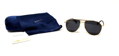 Pre-owned Gucci Men's Sunglasses Gg1220s- 001 Pilot Navigator Metal Gold Grey 59 Mm In Gray