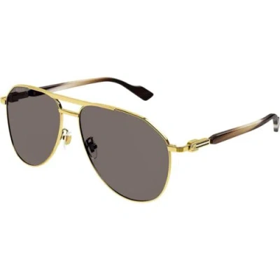 Pre-owned Gucci Men's Sunglasses Gold Metal Aviator Full Rim Frame Brown Lens Gg1220s 002