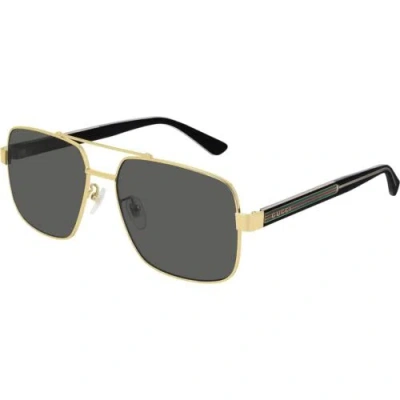 Pre-owned Gucci Men's Sunglasses Gold Metal Aviator Full Rim Frame Grey Lens Gg0529s 001 In Gray