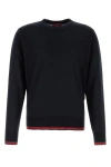 Gucci Blue Crewneck Sweater With Web Trims In Wool Man In Multicolor