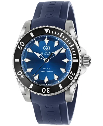 GUCCI MEN'S SWISS AUTOMATIC DIVE BLUE RUBBER STRAP WATCH 40MM