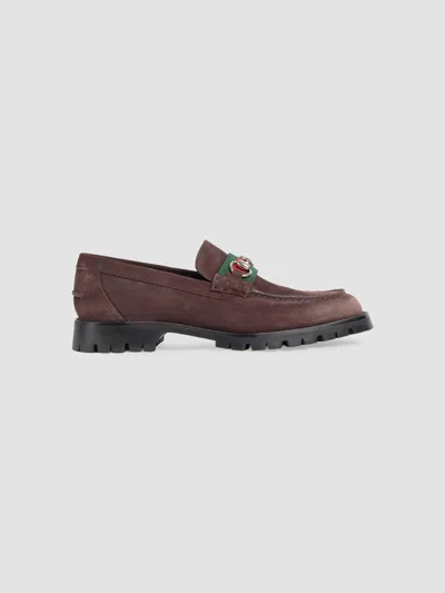 Gucci Men's Sylke Horsebit Suede & Lug Sole Loafers In Brown