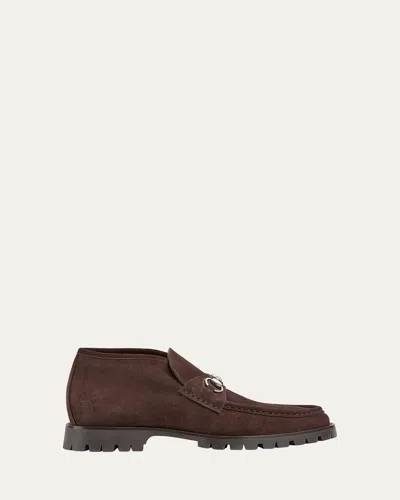 Gucci Men's Sylke Suede Bit Lug-sole Chukka Boots In Cocoa