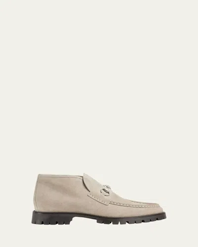 Gucci Men's Sylke Suede Bit Lug-sole Chukka Boots In Oatmeal