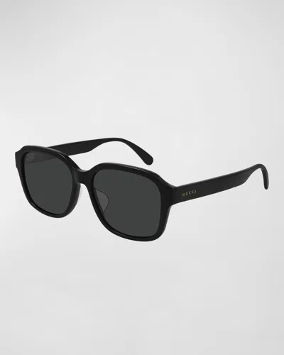 Gucci Men's Temple-logo Square Sunglasses In Gray