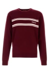Gucci Bordeaux Crewneck Sweater With Logo Lettering On The Front And Striped Detail In Wool Man In Red