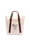 Gucci Men Canvas Shopping Bag With Web Details In White