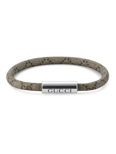 Gucci Men's Trademark Canvas & Sterling Silver Logo Bracelet In Orange