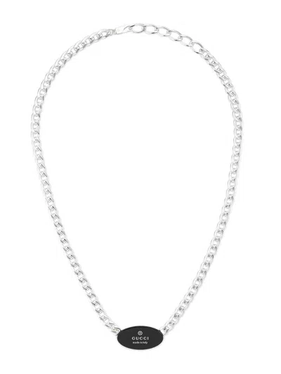 Gucci Men's Trademark Sterling Silver & Enamel Logo Necklace In Multi