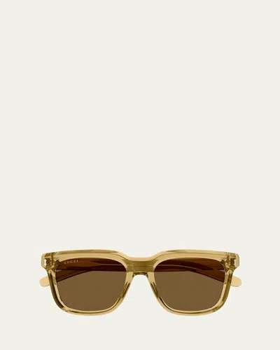 GUCCI MEN'S TRANSPARENT ACETATE RECTANGLE SUNGLASSES