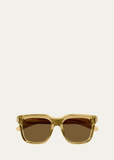 Gucci Men's Transparent Acetate Rectangle Sunglasses In Gold