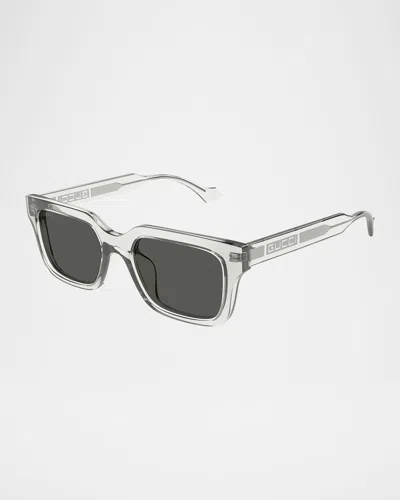 Gucci Men's Transparent Rectangle Sunglasses In Shiny Black