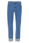 Gucci Men Blue Jeans With Logo Patch On The Rear And Web Turn-up Hem In Denim Man In Blue
