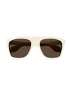 Gucci Men's Logo-cutout Acetate Rectangle Sunglasses In Ivory Dark Grey