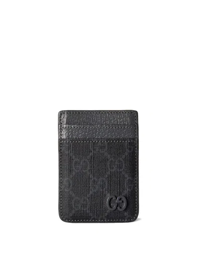 Gucci Men Two-tone Magnetic Card Holder In Black