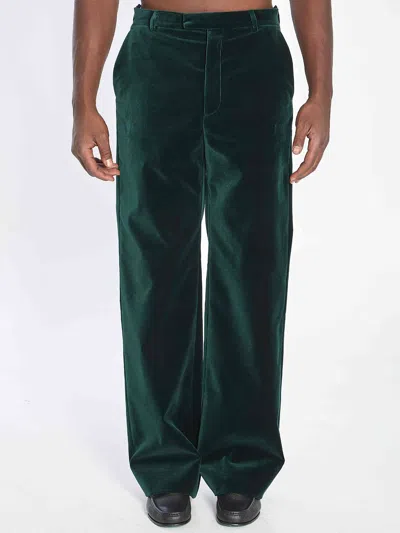 Gucci Luxe Cotton Velvet Wide Leg Trousers In Green