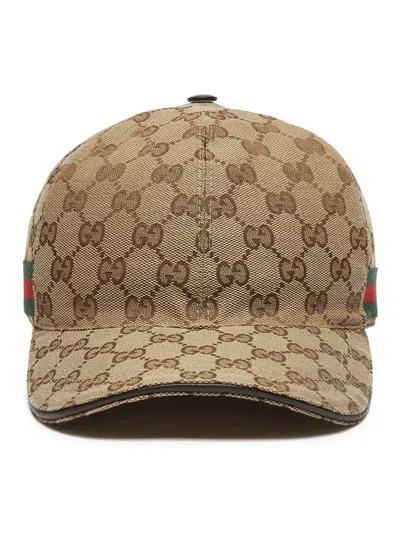Gucci Men Web Baseball Cap In Brown