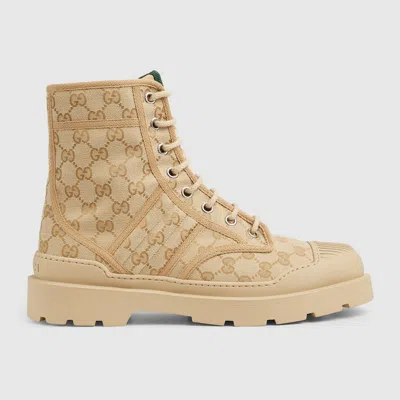 Gucci Men's Web Boot In Beige