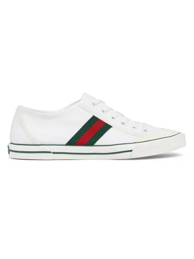 GUCCI MEN'S WEB COTTON CANVAS LOW-TOP SNEAKERS
