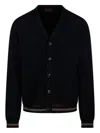 Gucci Men Knit Cotton Ajour Cardigan With Web Tape In Black