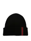 Gucci Men Web Detail Wool Beanie In Black