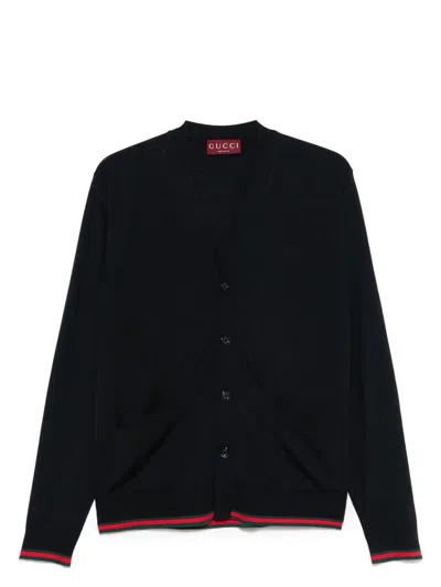 GUCCI MEN'S WEB DETAIL WOOL CARDIGAN