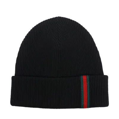 Gucci Men Web Detail Wool Hat In Black