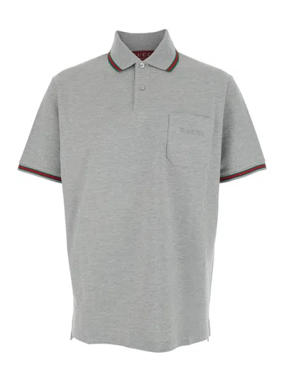 Gucci Men Logo Motif Polo Shirt In Gray