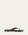 Gucci Men's Web Leather Thong Sandals In Blk/grn/red