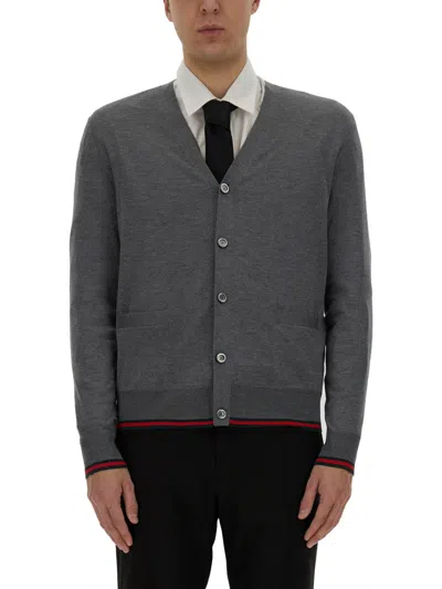 Gucci Men Web Pattern Cardigan In Gray