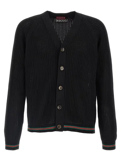 Gucci Knitwear V Neck Striped Cuffs In Black