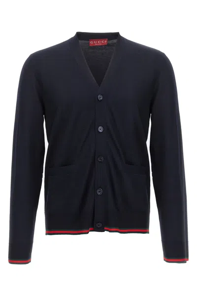 Gucci Men Web Ribbon Cardigan In Blue
