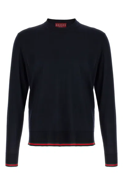 Gucci Men Web Ribbon Jersey In Blue