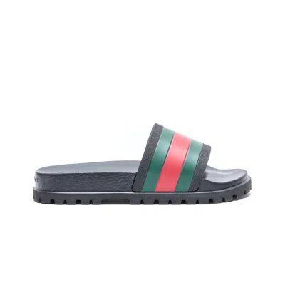 Gucci Men Web Rubber Sandals In Black